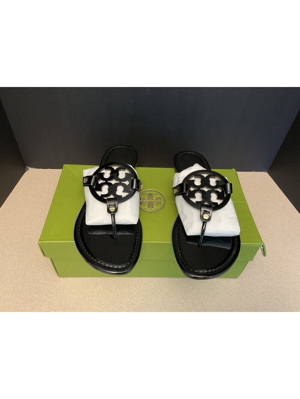 New! Womens Tory Burch Miller Black Patent Leather Sandals. Size 9. Awesome!